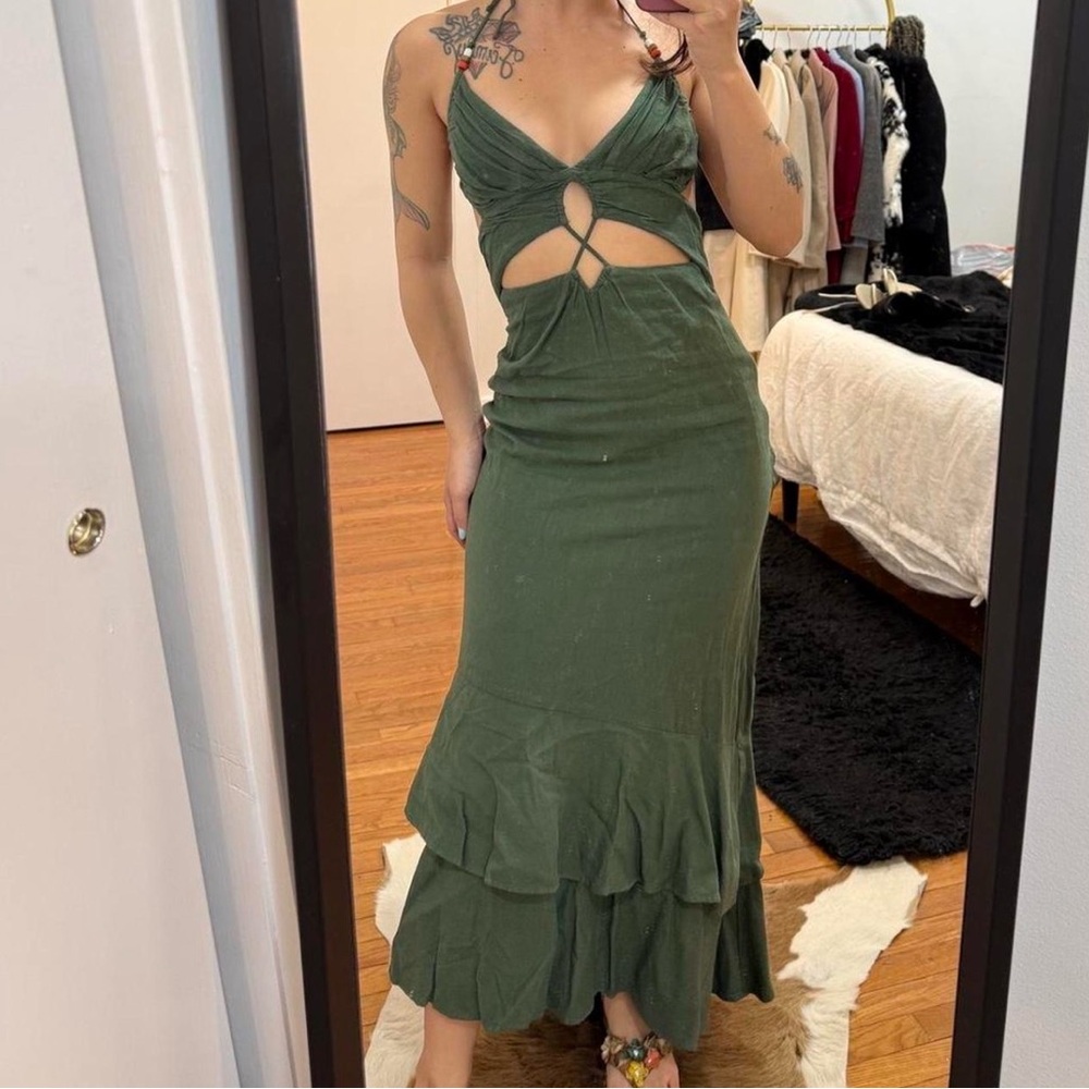 Zara Linen Green Midi Dress